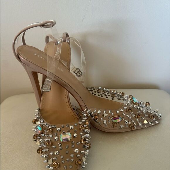 Azaela Wang Nude Ankle Strap Crystal Studded - Picture 4 of 5